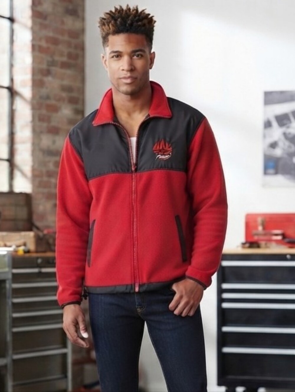Port Authority x Mac Tools Racing Fleece Jacket Red Black Zip Up Sz M